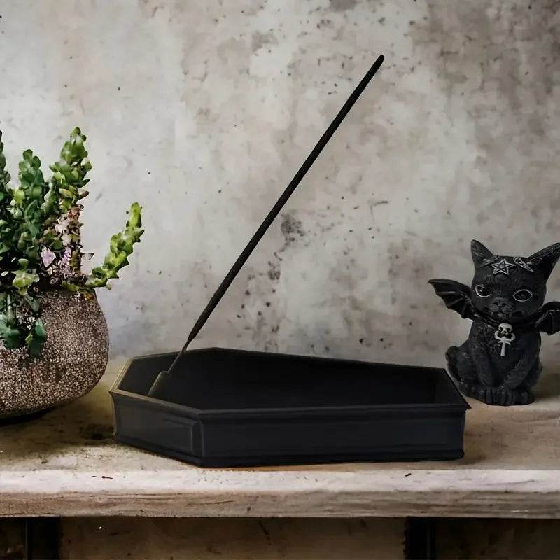 Gothic Black Coffin 3D Shaped Wooden Incense Burner Decor - Le Joyau Store - 3D print,black,gothic,halloween,incense -