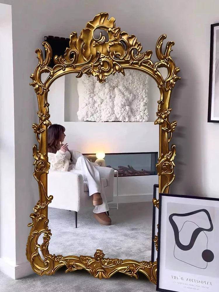 Vintage Gold Baroque Full-Length Wall Mirror with Antique Embossed Royal French Style Frame - Le Joyau Store - bedroom,designer,full body,gold frame,oversize - 100cm x 180cm