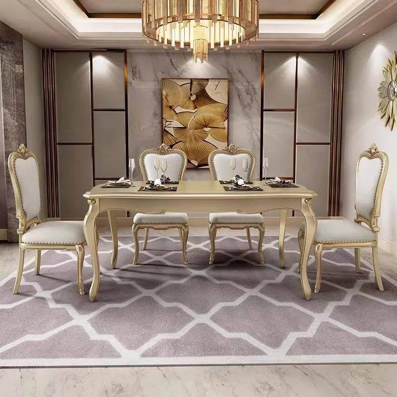 Regal European Gold & White Leather Marble Wooden Dining Table & Chairs - Le Joyau Store - Event,Gold,Luxury,Marble,Wood - Dining Chair (2pcs)