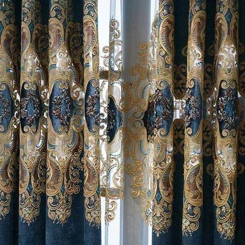 Luxury European Vintage Baroque Chenille Embroidered Blackout Curtains - Le Joyau Store - - Coffee Curtian / W300cmxH250cm 1PC / Hook