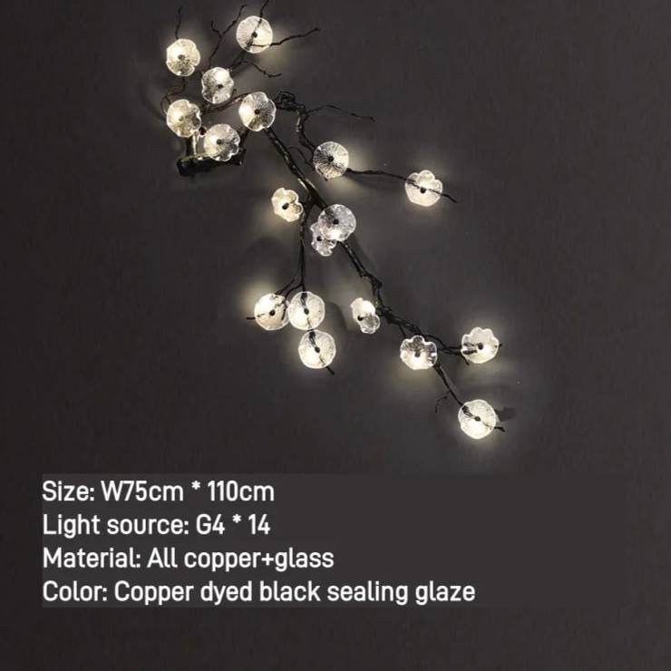 Floral Gothic Tree Branch Wall Lamp Black & Copper Decorative Light for Dark Elegant Interiors - Le Joyau Store - copper,crystal,G4 light,luxury,mural - Dia95xH135cm / Warm White (2700-3500K)
