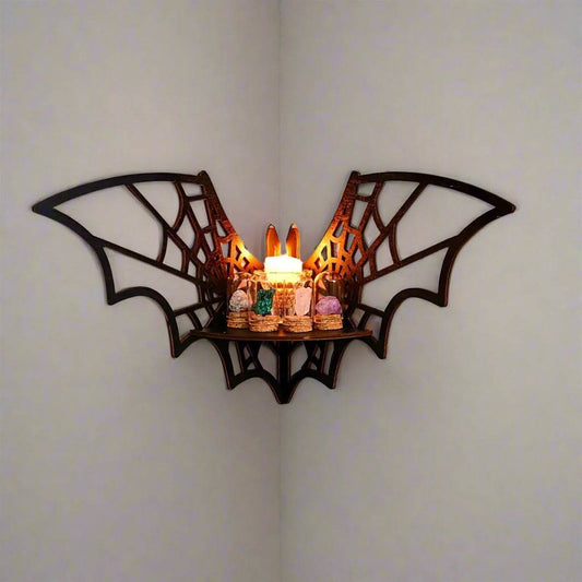 Black Bat Gothic Spiderweb Witchy Floating Corner Wall Display Shelf - Le Joyau Store - animal,corner,creative,floating,hollow - Uniform size / Animal candle holder / 1Pc