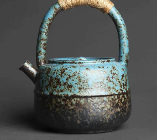 Rustic Vintage Wrought Iron Effect Retro Stoneware Teapot (460ml) - Le Joyau Store - Artisan,Glaze,Stoneware,Unique - Gray