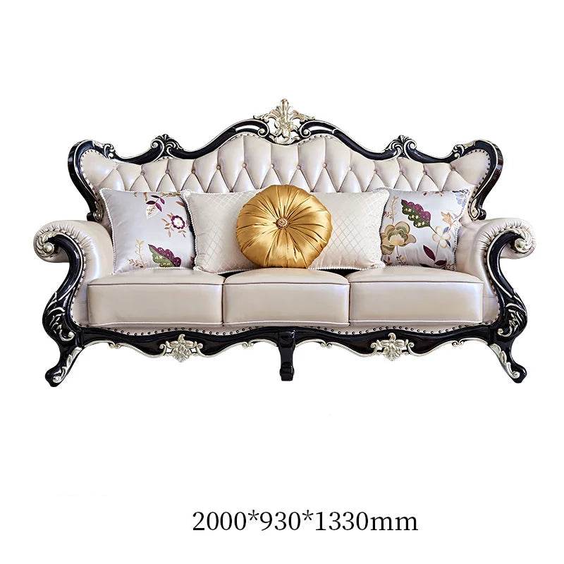 Luxury European Living Room Sofa Sets Royal Quilted Cream & Black Wood Lounge Furniture - Le Joyau Store - - Single Seater