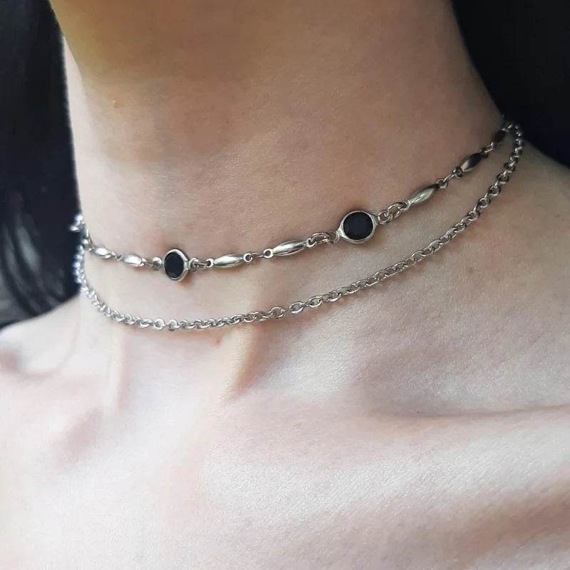 Vintage Victorian Antique Silver Gothic Link Chain Choker Necklace - Le Joyau Store - Fashion,Retro,Silver,Stainless,Women - Rhodium Plated
