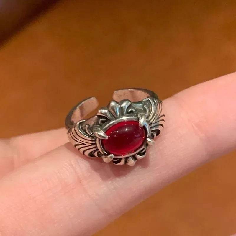Vintage Red Crystal Baroque Victorian Goth Gold Adjustable Women's Ring - Le Joyau Store - Gothic,Open Ring,Punk,Red Crystal - 991044 1PC