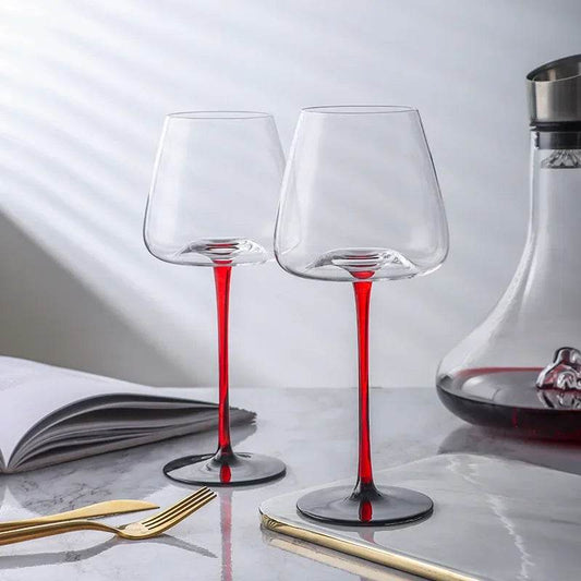 Elegant Black & Red Crystal Wine Glass with Concave Bottom (2 Pack) - Le Joyau Store - Concave,Crystal,Elegant,Gift,Set - 650ml 2pcs / 2PCS
