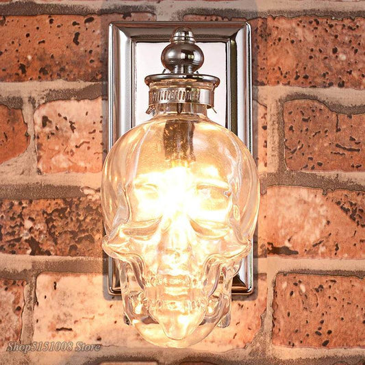 Gothic Glass Skull Wall Sconce Rustic Dark Home Decor Skeleton Light Fixture - Le Joyau Store - Glass,Industrial,Loft,Retro,Skull -