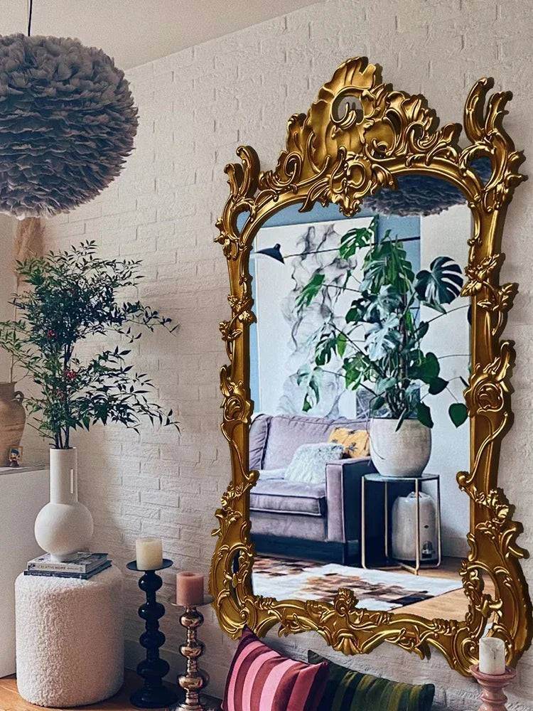 Vintage Gold Baroque Full-Length Wall Mirror with Antique Embossed Royal French Style Frame - Le Joyau Store - bedroom,designer,full body,gold frame,oversize - 100cm x 180cm