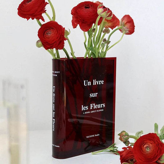 Modern Clear Acrylic Reading Book Flower Decor Vase - Le Joyau Store - acrylic,bookstyle,flowerarr,modern,transparent - Burgundy