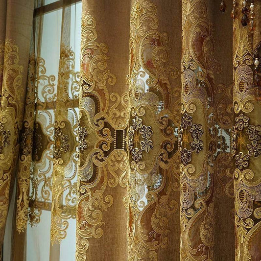 Luxury European Vintage Baroque Chenille Embroidered Blackout Curtains - Le Joyau Store - - Coffee Curtian / W300cmxH250cm 1PC / Hook