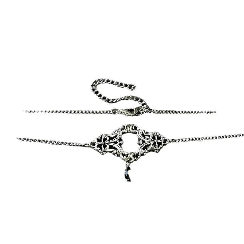 Vintage Victorian Antique Silver Gothic Link Chain Choker Necklace - Le Joyau Store - Fashion,Retro,Silver,Stainless,Women - Rhodium Plated