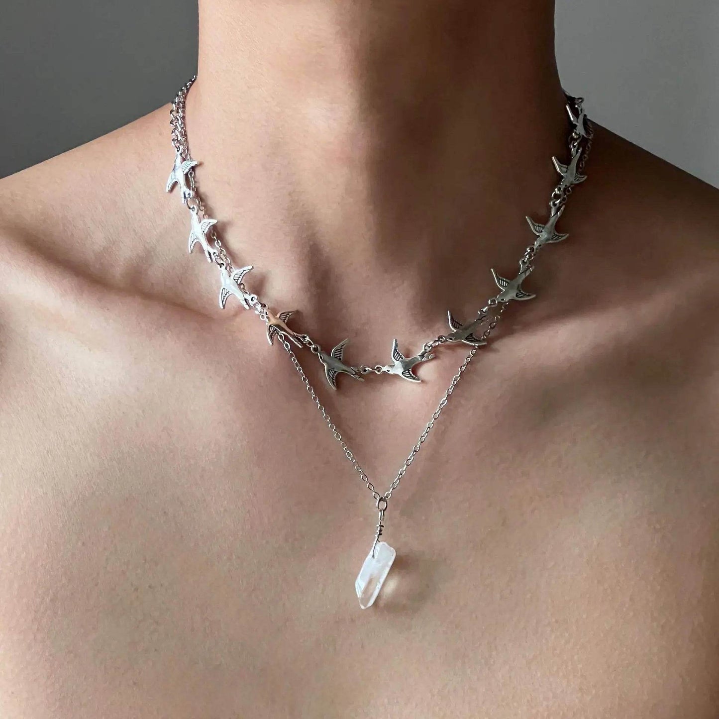 Vintage Victorian Antique Silver Gothic Link Chain Choker Necklace - Le Joyau Store - Fashion,Retro,Silver,Stainless,Women - Rhodium Plated