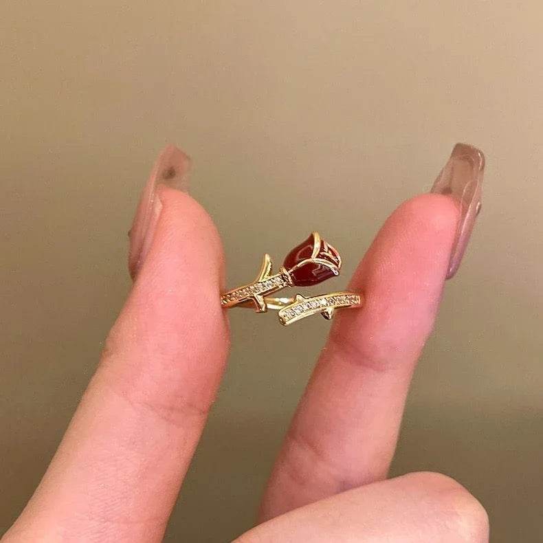 Vintage Red Crystal Baroque Victorian Goth Gold Adjustable Women's Ring - Le Joyau Store - Gothic,Open Ring,Punk,Red Crystal - 991044 1PC
