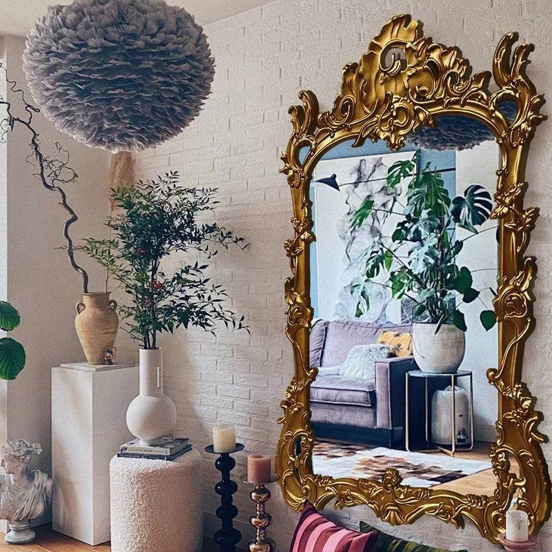 Vintage Gold Baroque Full-Length Wall Mirror with Antique Embossed Royal French Style Frame - Le Joyau Store - bedroom,designer,full body,gold frame,oversize - 100cm x 180cm