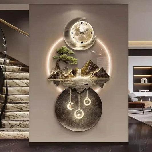 Luminous Moon & Mountains Scene Wall Clock LED Lamp Ambient Light & Sculpture Decor - Le Joyau Store - big size,cute,fashion,luminous,relogio - 1 / 50x100cm