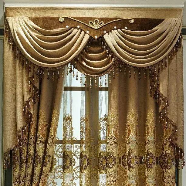 Luxury European Vintage Baroque Chenille Embroidered Blackout Curtains - Le Joyau Store - - Coffee Curtian / W300cmxH250cm 1PC / Hook