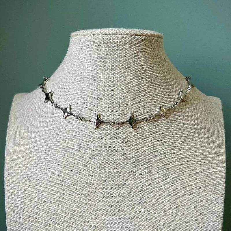 Vintage Victorian Antique Silver Gothic Link Chain Choker Necklace - Le Joyau Store - Fashion,Retro,Silver,Stainless,Women - Rhodium Plated
