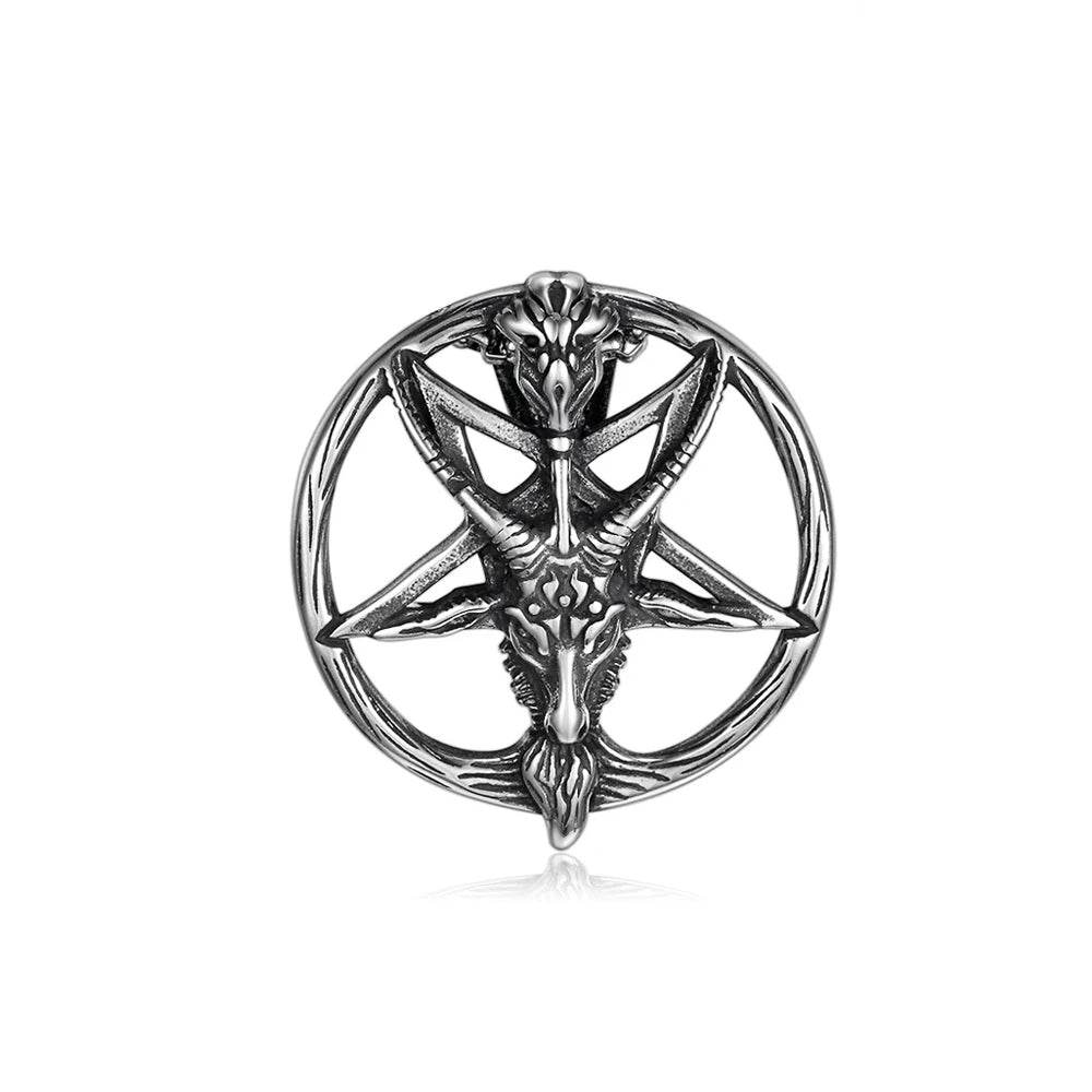 Gothic Pentagram Goat Head Satanic Devil Vintage Silver Pendant Necklace - Le Joyau Store - Biker,Pentagram,Satanic,Stainless,Vintage - With 60cm Chain