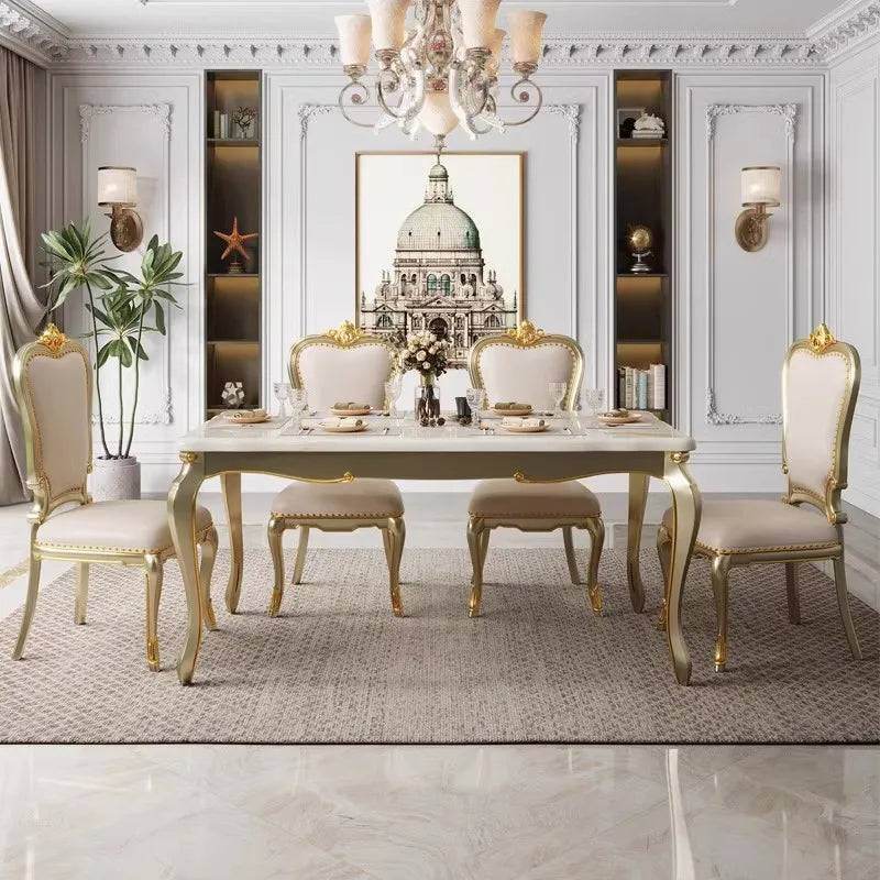 Regal European Gold & White Leather Marble Wooden Dining Table & Chairs - Le Joyau Store - Event,Gold,Luxury,Marble,Wood - Dining Chair (2pcs)