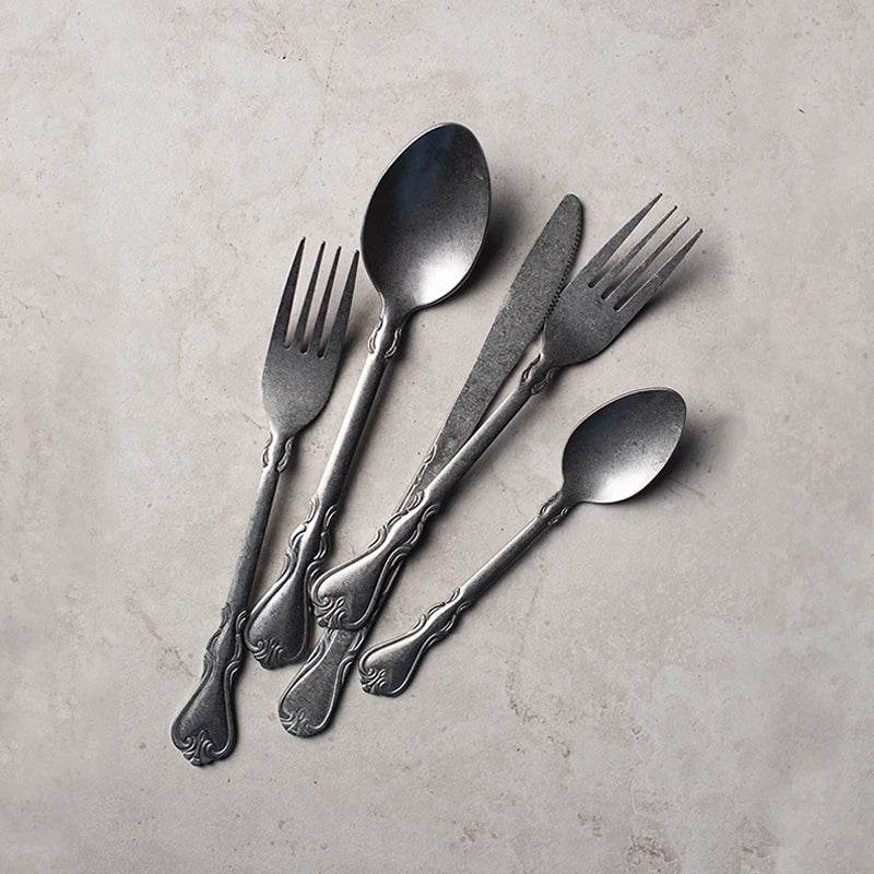 Vintage Retro Stainless Steel Tableware Antique Engraved Photography Utensils - Le Joyau Store - handmade,kitchen,photo,retro,vintage - One Set 4pcs