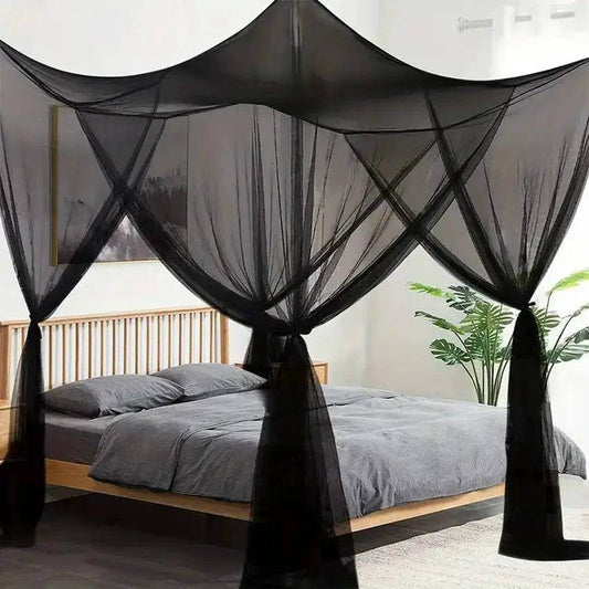 Vintage Gothic Black Four Poster Bed Curtain - Le Joyau Store - breathable,insect proof,mosquito net,outdoor,polyester - Black