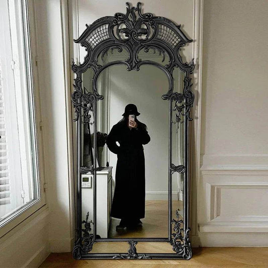 Gothic Baroque Gilded European Style Embossed Large Full Body Standing Mirror - Le Joyau Store - Aesthetic,Floor Mirror,Full Body,Gold Mirror,Gothic Style - 90x195cm black