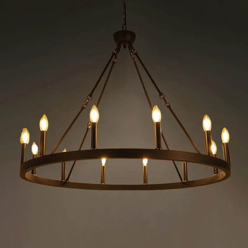 Gothic Industrial Wagon Wheel Chandelier Vintage Black Metal LED Pendant Light - Le Joyau Store - Black,Hanging,Iron,LED,Round - D100cm / Natural light 4000K