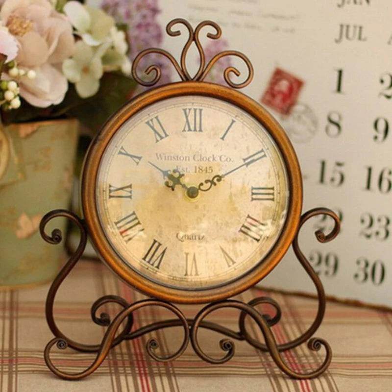 Victorian Style Vintage Bronze Iron Table Clock Retro Aged Mantel Clock - Le Joyau Store - battery,bronze,iron,retro,silent -
