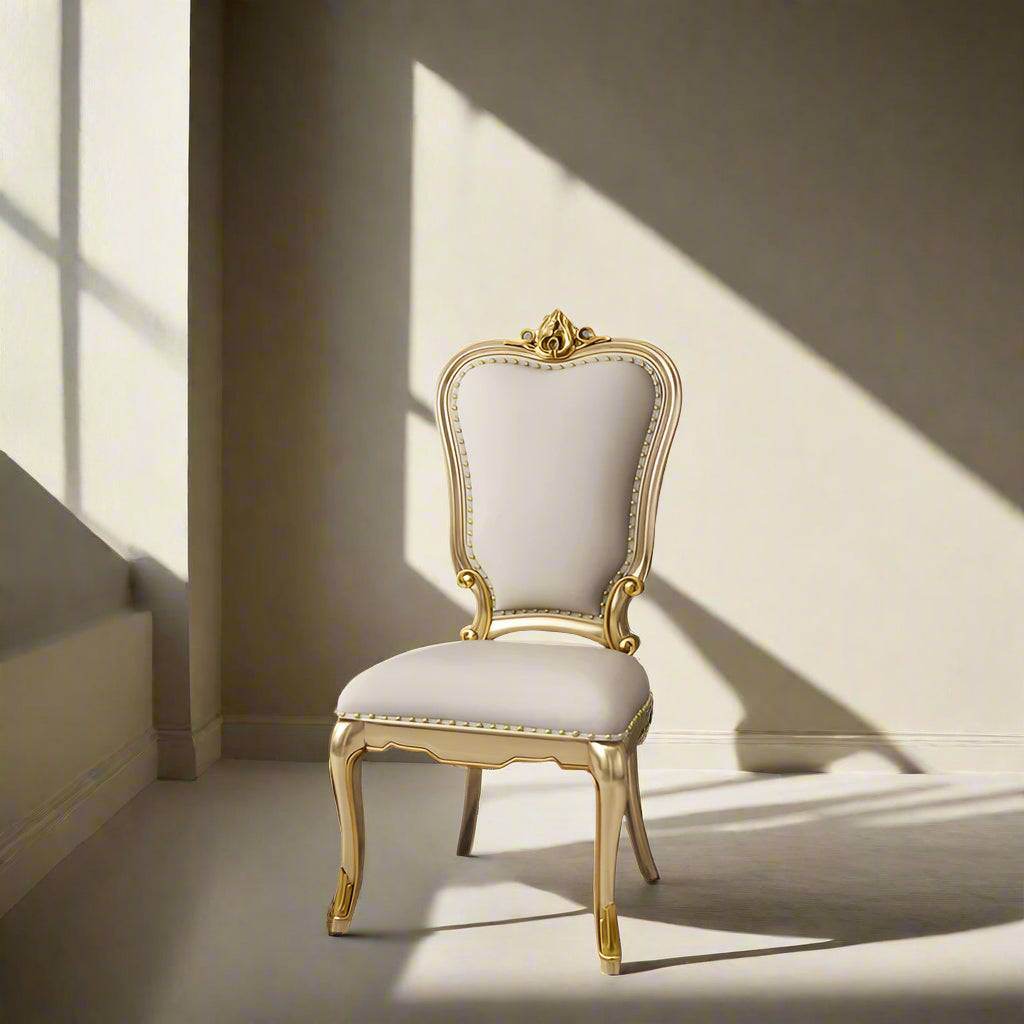 Regal European Gold & White Leather Marble Wooden Dining Table & Chairs - Le Joyau Store - Event,Gold,Luxury,Marble,Wood - Dining Chair (2pcs)