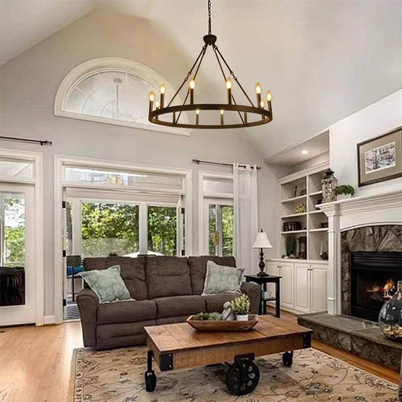 Gothic Industrial Wagon Wheel Chandelier Vintage Black Metal LED Pendant Light - Le Joyau Store - Black,Hanging,Iron,LED,Round - D100cm / Natural light 4000K