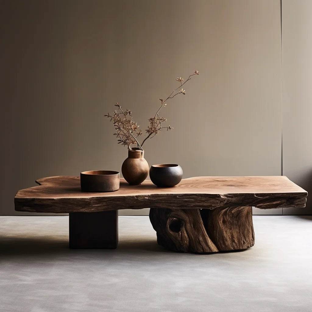 Rustic Wooden Coffee Table with Tree Bark Finish Antique Style Centerpiece Furniture - Le Joyau Store - antique,decor,modern,unique,wood - 120x60x45cm