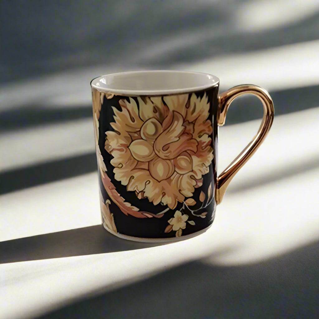 Luxury European Vintage Fine Bone China Black & Gold Floral Antique Teacup Set - Le Joyau Store - Bone China,Coffee Set,Elegant,High-Quality,Tea Cups - 4pcs set