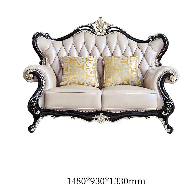 Luxury European Living Room Sofa Sets Royal Quilted Cream & Black Wood Lounge Furniture - Le Joyau Store - - Single Seater