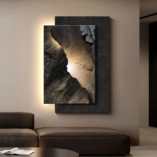 Modern Luxury Rustic Black Volcanic Stone Effect LED Crystal Wall Lamp Artwork - Le Joyau Store - Crystal,Decor,LED,Mural,Porcelain - W54 X H80cm / A / NON dimm warm light