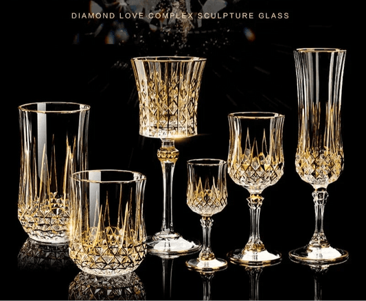 Luxury Gold-Accented Crystal Wine & Whiskey Glass French-Style Embossed Stemware - Le Joyau Store - crystal,elegant,gift set,gold,whisky - 1pcs 170ml