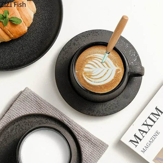 Vintage Rustic Stone Effect Ceramic Teacup & Saucer Set - Le Joyau Store - Ceramic,Coffee,Elegant,Japanese,Vintage - A