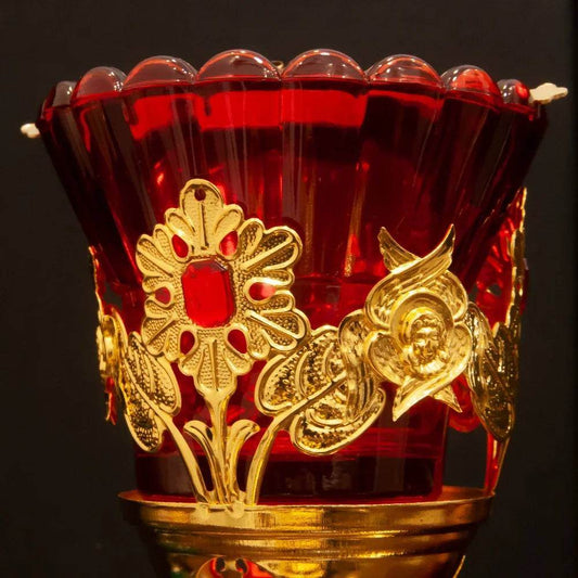 Traditional Orthodox Jesus Christ Red & Gold Chalice Candleholder - Le Joyau Store - candle,metal,orthodox,table,worship -