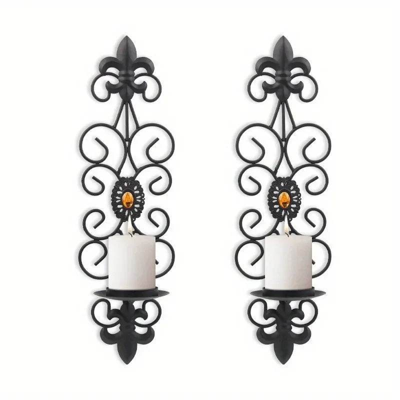 Vintage Baroque Black Diamond Encrusted Wall Candle Holder Sconce - Le Joyau Store - black,diamond,gift,iron,retro - 1pc Black