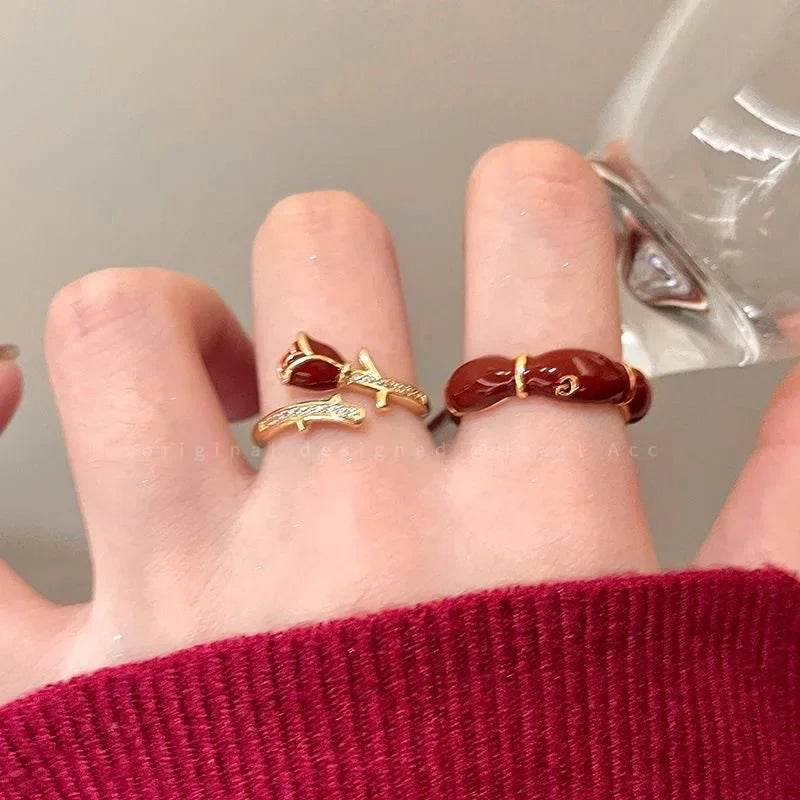 Vintage Red Crystal Baroque Victorian Goth Gold Adjustable Women's Ring - Le Joyau Store - Gothic,Open Ring,Punk,Red Crystal - 991044 1PC