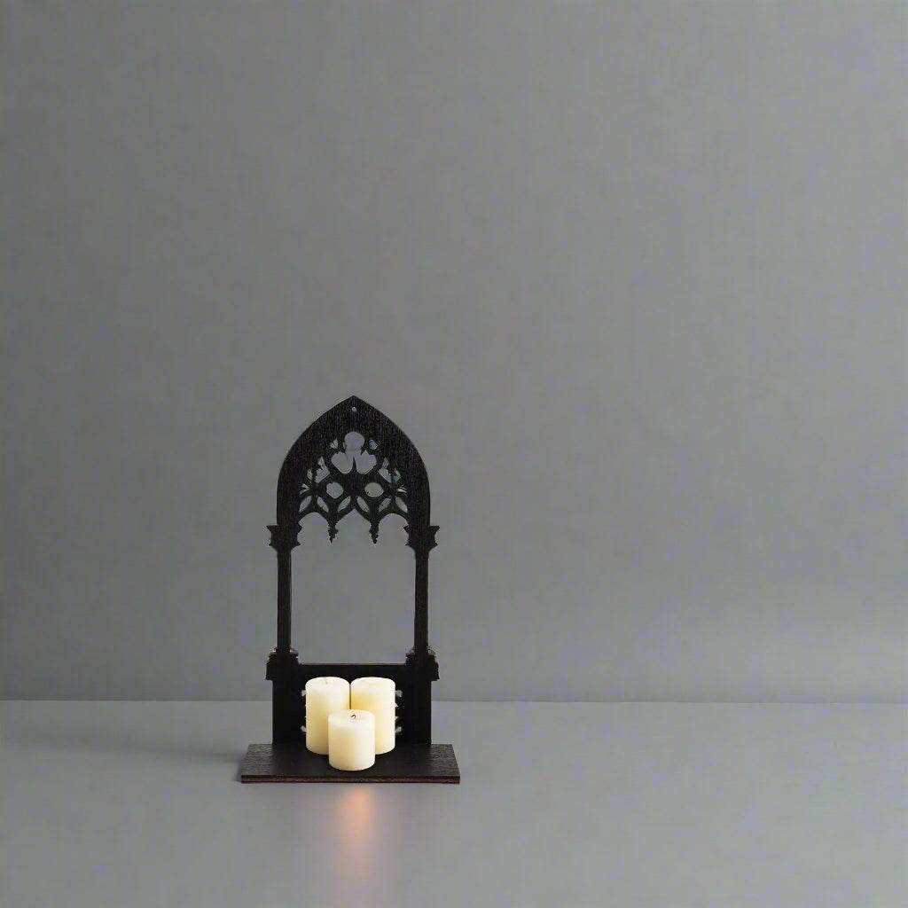 Vintage Gothic Black Medieval Cathedral Arch Wooden Candleholder (2 Pack) - Le Joyau Store - Candle,Decor,Gothic,Vintage,Wooden - 15x6x5.5cm