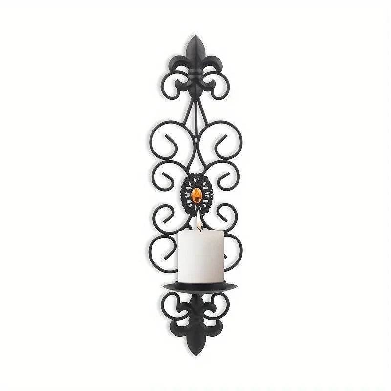 Vintage Baroque Black Diamond Encrusted Wall Candle Holder Sconce - Le Joyau Store - black,diamond,gift,iron,retro - 1pc Black