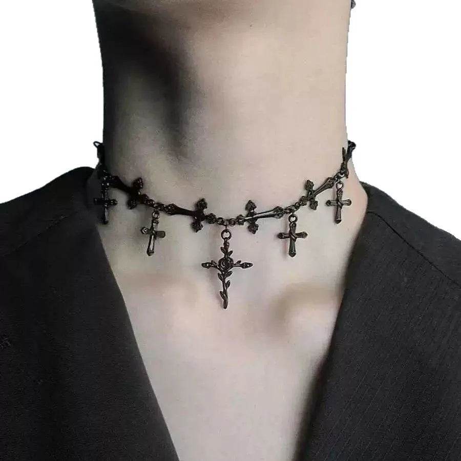 Vintage Victorian Antique Silver Gothic Link Chain Choker Necklace - Le Joyau Store - Fashion,Retro,Silver,Stainless,Women - Rhodium Plated