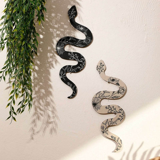 Rustic Wooden Floral Boho Witchy Snake Hanging Wall Decor - Le Joyau Store - - Black