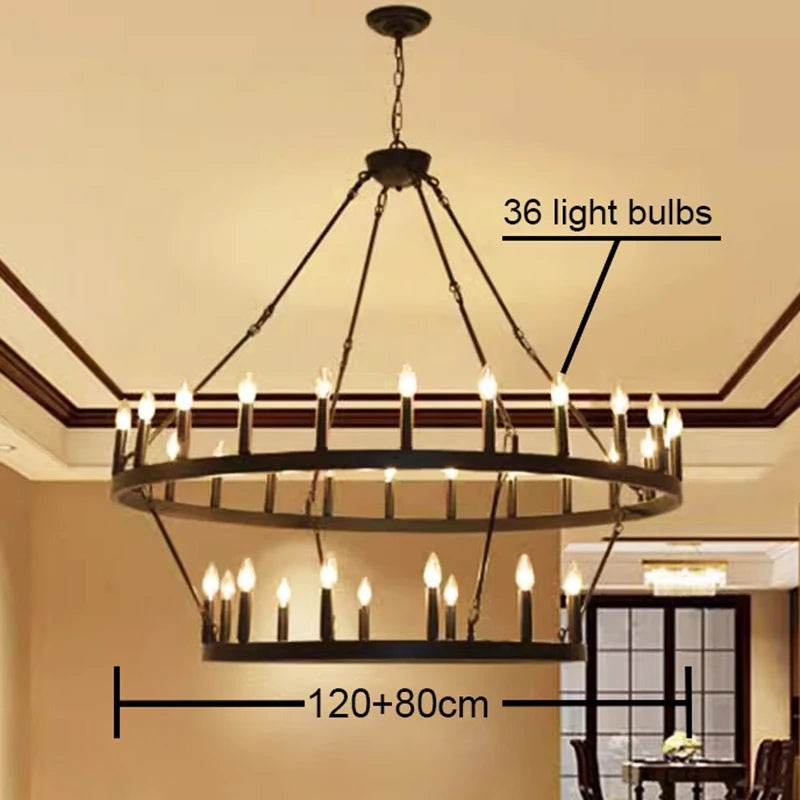 Gothic Industrial Wagon Wheel Chandelier Vintage Black Metal LED Pendant Light - Le Joyau Store - Black,Hanging,Iron,LED,Round - D100cm / Natural light 4000K