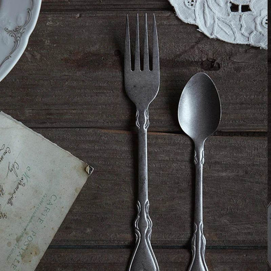 Vintage Retro Stainless Steel Tableware Antique Engraved Photography Utensils - Le Joyau Store - handmade,kitchen,photo,retro,vintage - One Set 4pcs