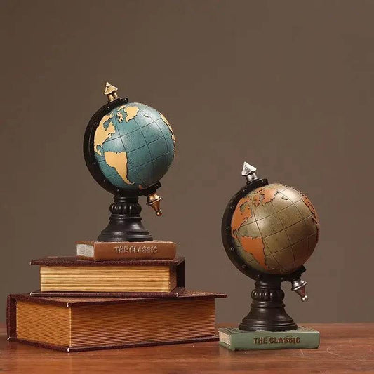 Vintage Globe Desk Clock Classic Resin World Map Timepiece for Gothic Interiors - Le Joyau Store - clock,desk,globe,ornament,vintage - Blue