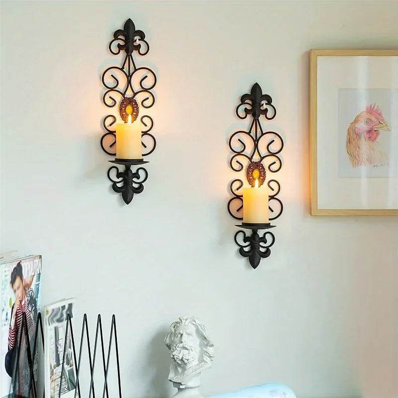 Vintage Baroque Black Diamond Encrusted Wall Candle Holder Sconce - Le Joyau Store - black,diamond,gift,iron,retro - 1pc Black