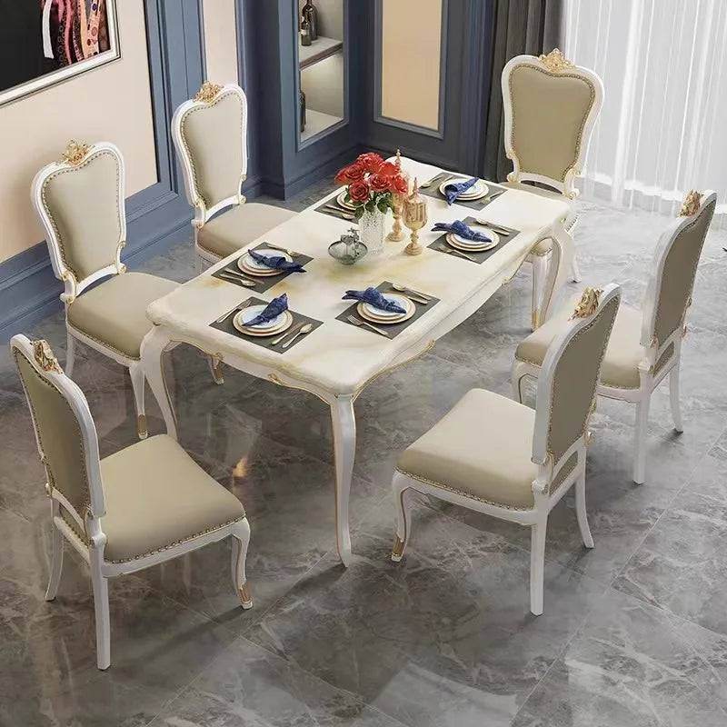 Regal European Gold & White Leather Marble Wooden Dining Table & Chairs - Le Joyau Store - Event,Gold,Luxury,Marble,Wood - Dining Chair (2pcs)