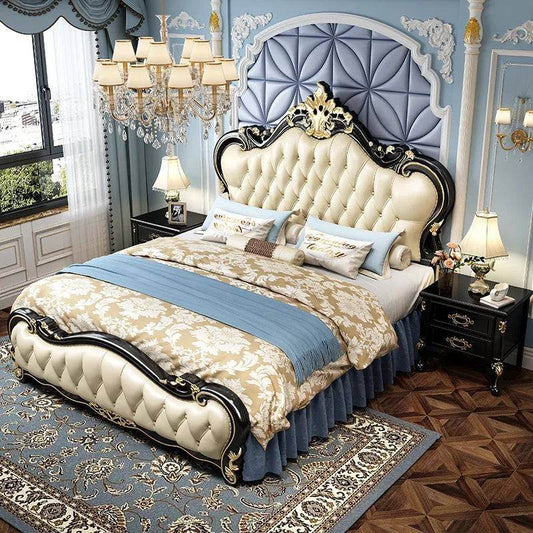 European Princess Queen or King Size Quilted Cream Bedframe with Wooden Headboard - Le Joyau Store - Solid Wood,Villa Style,White Wood - Frame Construction / 1.5x2.0m Bed